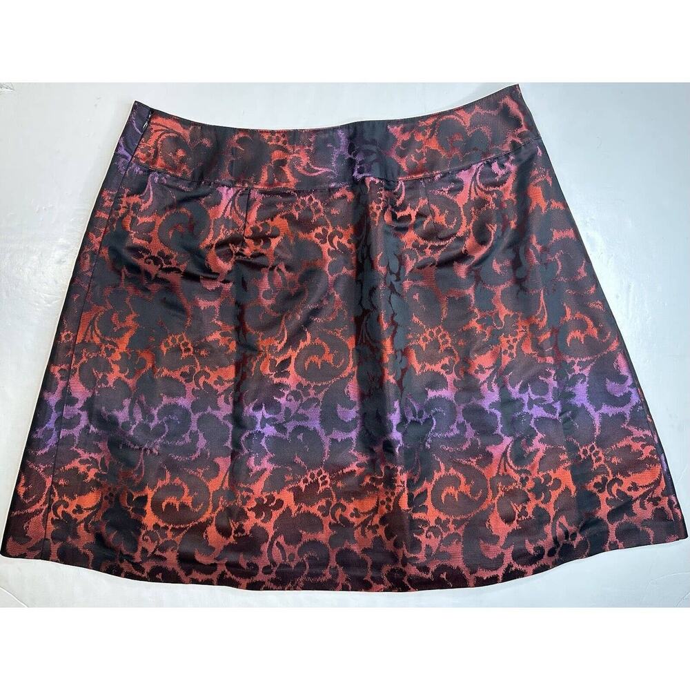 Lane Bryant Floral Skirt 20 Red/Purple/Black Gradient A-Line Pleats Zipper EUC - Picture 2 of 8